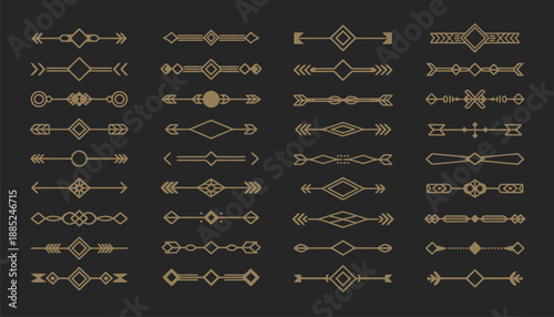 Art deco gold page dividers, showcasing 1920s inspired vintage headers, decorative borders, and refined calligraphic vignette elements.