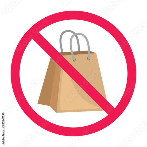 No paper bag sign, forbidden shopping bag icon, gift bag prohibited symbol, do not use paper bag icon, vector illustration
