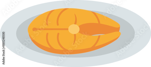 Grilled Salmon Steak on Plate Vector Illustration for Seafood Menu and Healthy Eating Concepts
