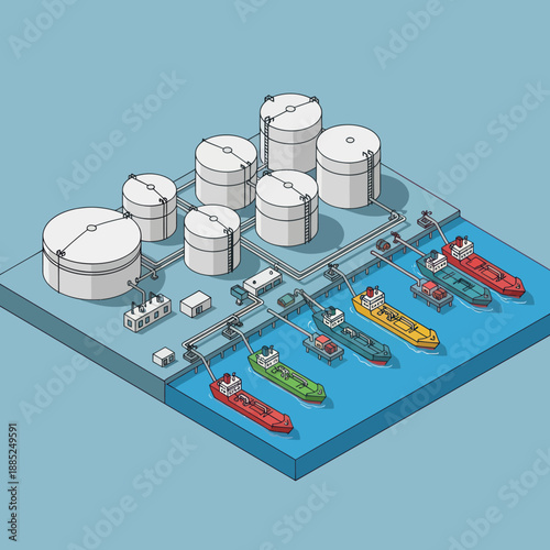 Oil Refinery Tanks and Tankers Illustration.