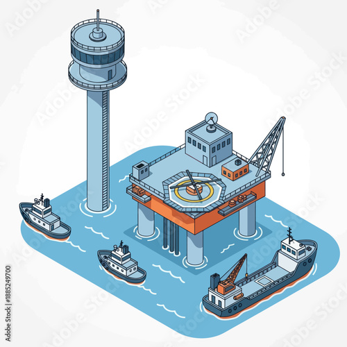 Offshore Oil Rig with Supply Boats.