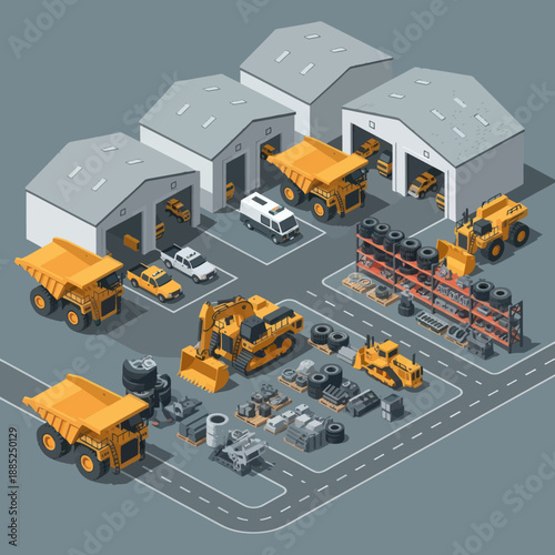 Isometric Heavy Machinery in Industrial Facility.