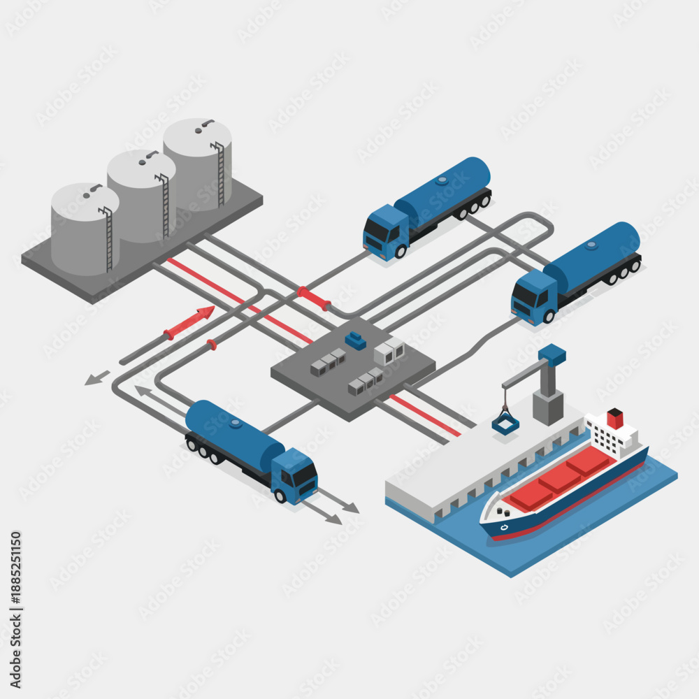 Obraz premium Industrial Oil Refinery Pipeline System Diagram.