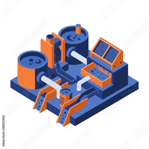 3D Isometric Industrial Machinery Equipment Model.