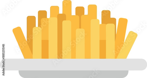 Vector illustration of crispy French fries on a white plate, isolated fast food snack icon