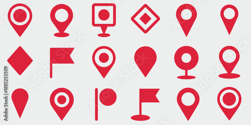 Location pin icons, featuring modern map markers, place markers, and vector pointer icons isolated on white background