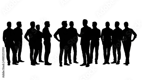 Group Of Men Silhouettes Standing Together.