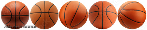 a compelling series of high-quality 3d renders depicting various basketballs from different angles, isolated for use.