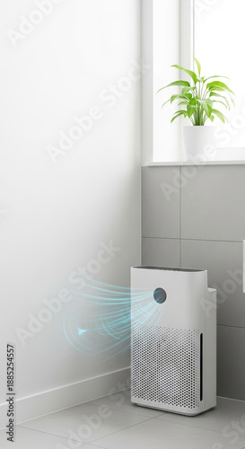 Air purifier with airflow in modern indoor setting  