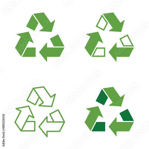 recycling symbols set, green recycle arrows icons