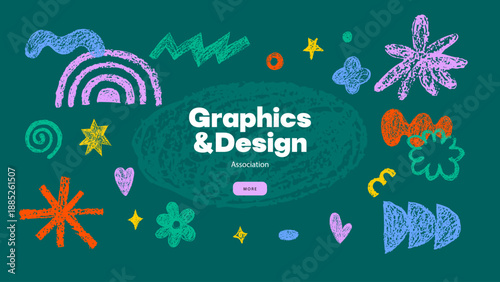 Crayon doodle grunge bold shapes, scribble set. Modern childish hand drawn naive emphasis elements. Vector isolated notebook illustration. Geometric pattern