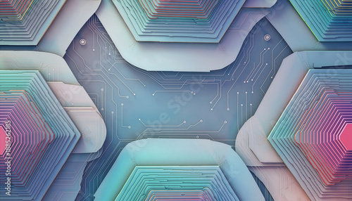 Layered Hexagonal Semiconductor Circuit Background with Soft Gradient Technology Design