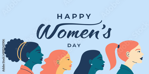 International Women's Day Banner with Diverse Female Profiles