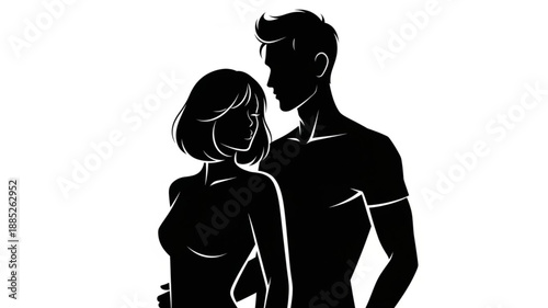 Silhouette of a loving couple standing together.