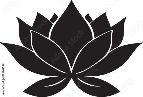 Lotus flower silhouette symbol of purity enlightenment and spiritual awakening black vector illustration