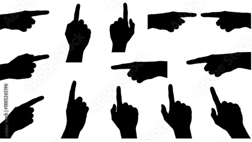 Collection of Silhouette Hand Gestures Pointing and Index Finger Up.