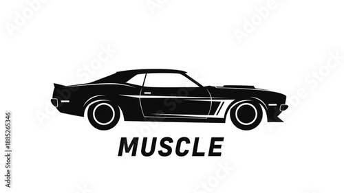 Classic Muscle Car Silhouette Black and White.