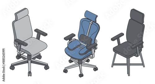 Office chairs set with ergonomic design adjustable armrests.