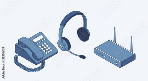 Phone Headset and Wi-Fi Router.