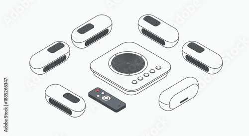 Home Theater System with Speakers and Remote Control.