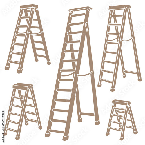 Home Renovation Ladders Cartoon Black Flat Vector Collection