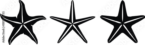 silhouette vector set of starfish in cad style marine creature icons with unique arm shapes sea life illustration for nature concept