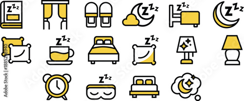 Pillow and Bed Large Icon Set Vector Sleeping Symbols for Web and UI UX