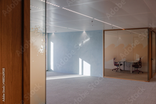 An empty office, modern design with sunlight