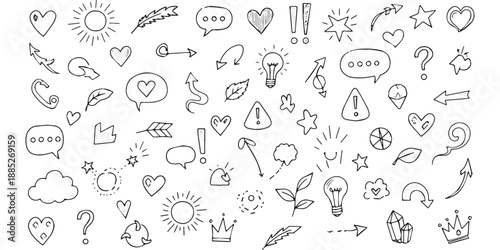 Hand Drawn Doodle Elements Collection Black and White.