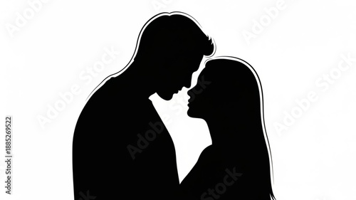 Silhouette of a couple in love facing each other.