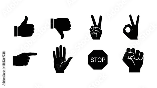 Collection of Hand Gestures and Symbols Silhouettes.