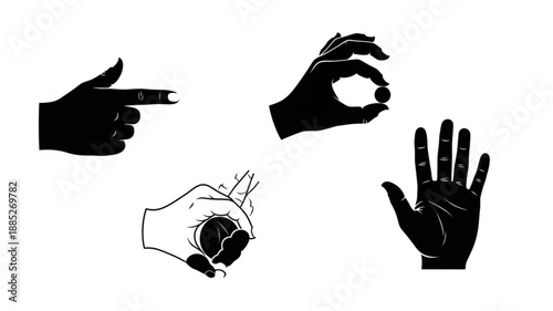 Collection of Four Hand Gestures and Poses.