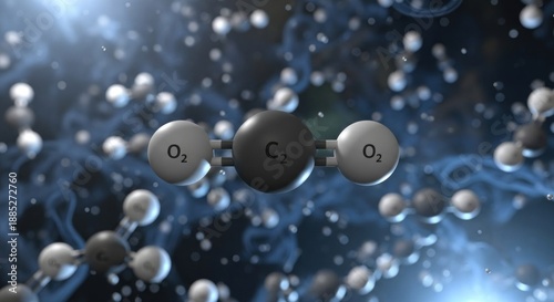 A molecule of oxygen (O2) and carbon dioxide (CO2) with a background of molecular structures and a blue glow.