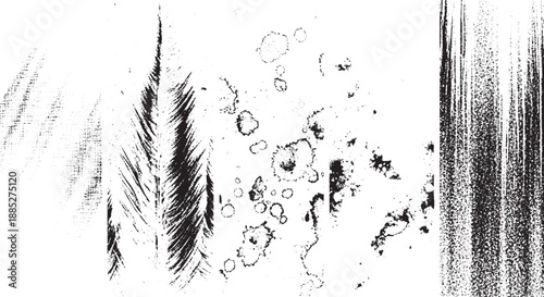 Abstract black and white grunge texture with brush strokes and ink splatters.