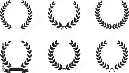 Laurel wreath icons in various designs isolated on transparent background