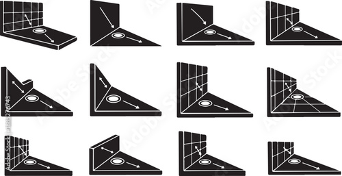 Geometric shapes and lines in black and white illustrations