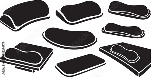 Black and white illustration of various folded cloth napkins
