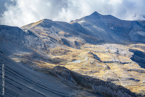 High altitude lakes and Crousette Pass viewed from the summit of Mount Mounier.