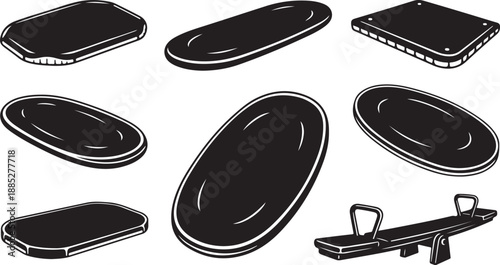 Collection of black plates and serving dishes illustration set