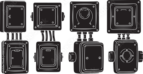 Collection of black safe boxes with various lock designs