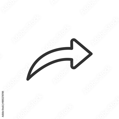 Curved arrow, linear icon. Direction change and redirection action. Line with editable stroke.
