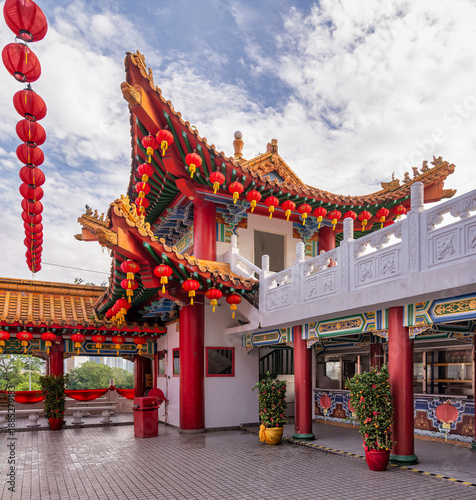 Photography Thean Hou Temple, Kuala Lumpur, Malaysia, showcasing vibrant red lanterns, ornat
