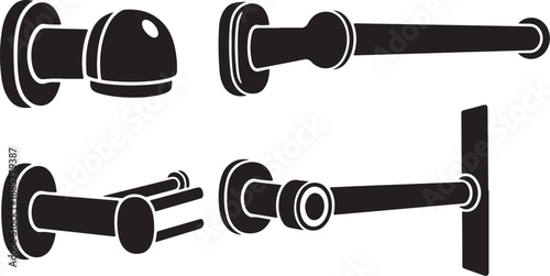 Door handle and knob illustrations in black and white