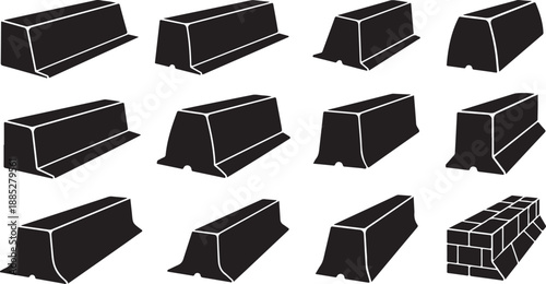 Collection of black and white illustrations of concrete blocks