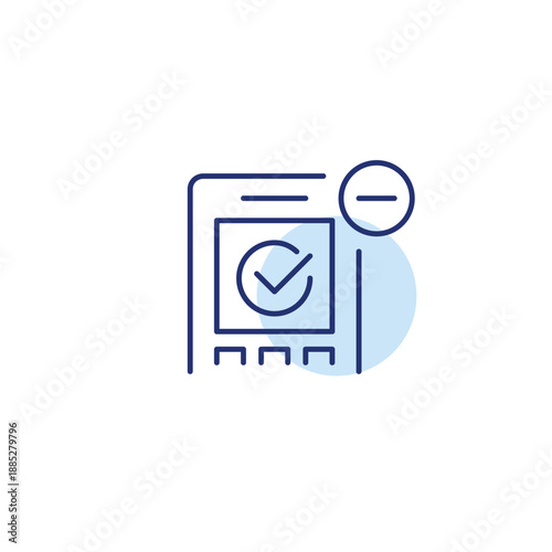 RFID payment terminal and minus. Transaction cancelled, card unavailable. Pixel perfect, editable stroke vector icon