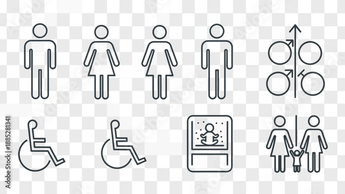 Restroom Sign Icons Collection for Men Women Disabled.