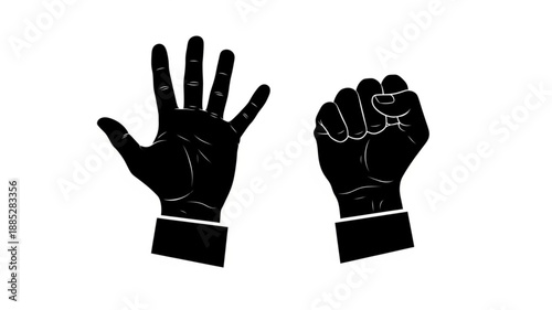 Black Silhouette Of Open Hand And Fist.
