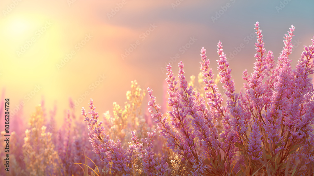 Obraz premium 3D rendering of commercial photos of flowers and plants in the sunset 