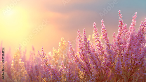 3D rendering of commercial photos of flowers and plants in the sunset
