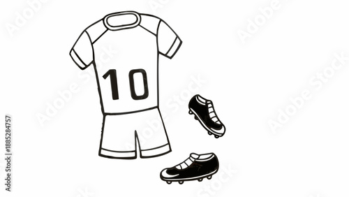 Illustration of soccer kit and cleats with number ten on jersey